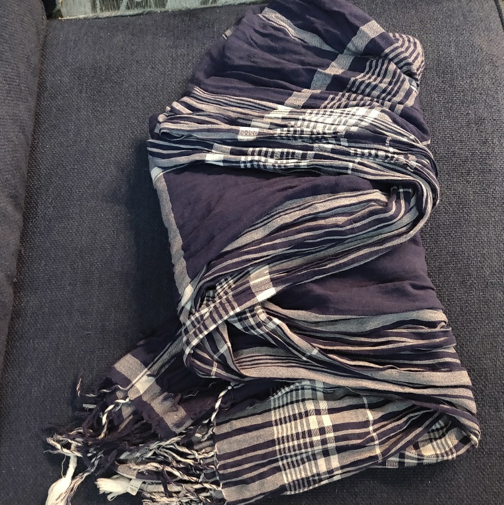 Blue and white plaid scarf